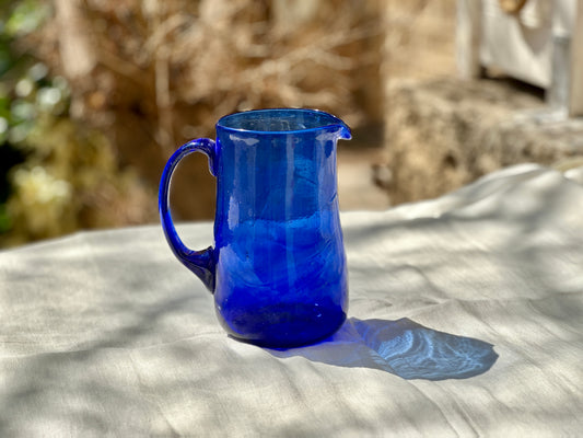 Modern Handblown Hebron Glass Pitcher - Cobalt Blue