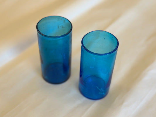 Handblown Hebron Tumbler Glass Cups - Aqua Blue (set of 2)