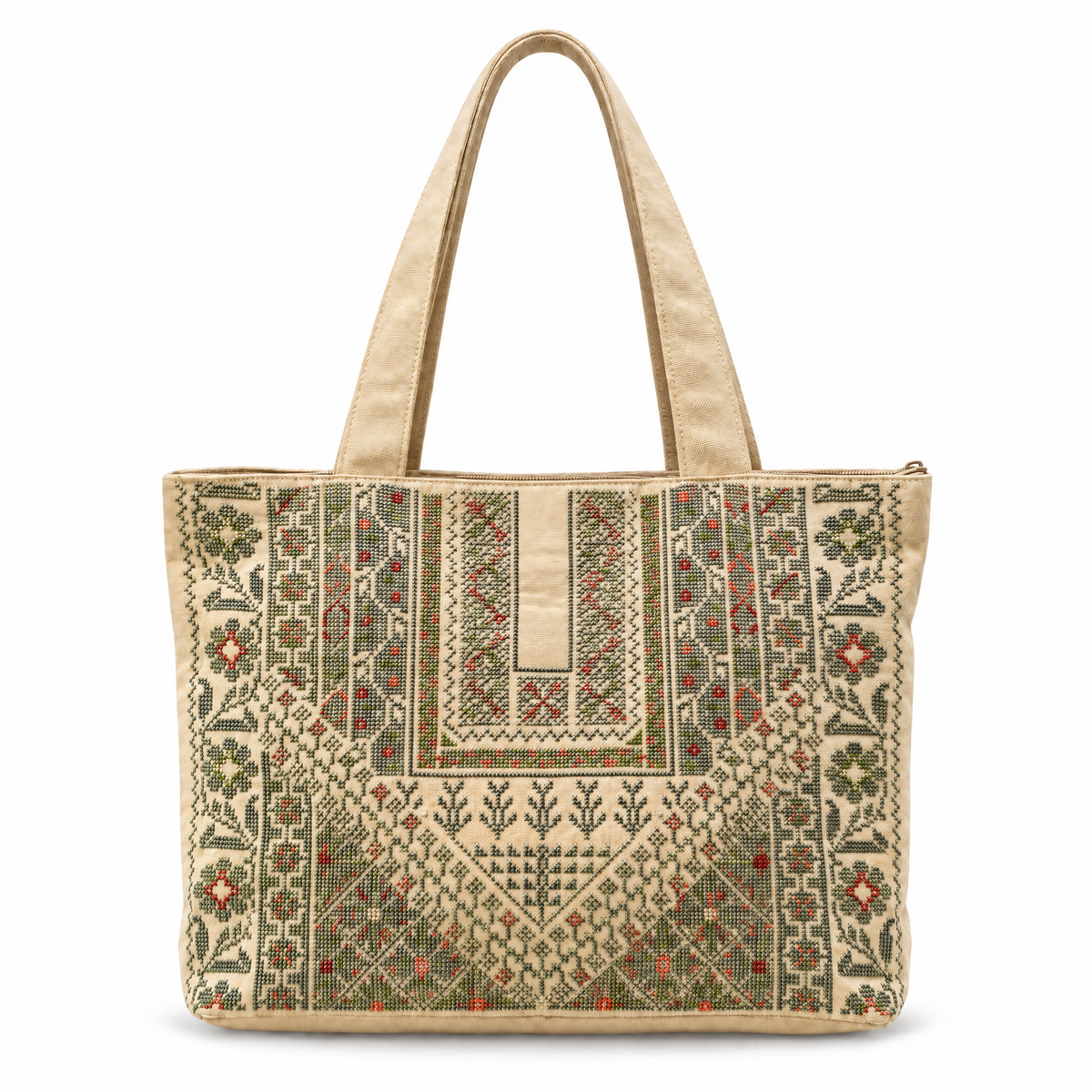 Hand Embroidered Handbag - Olive Green - Hilweh Market