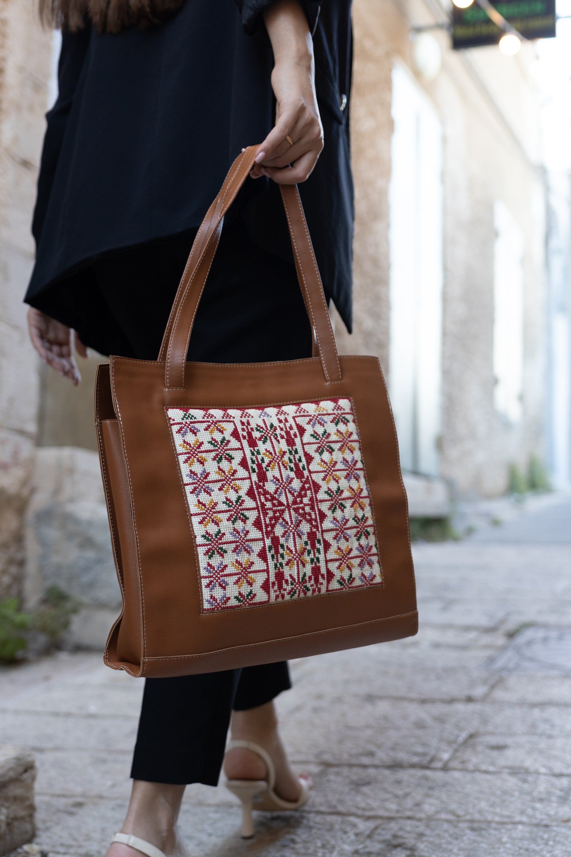 Hand Embroidered Brown Leather Handbag (more designs) - Hilweh Market