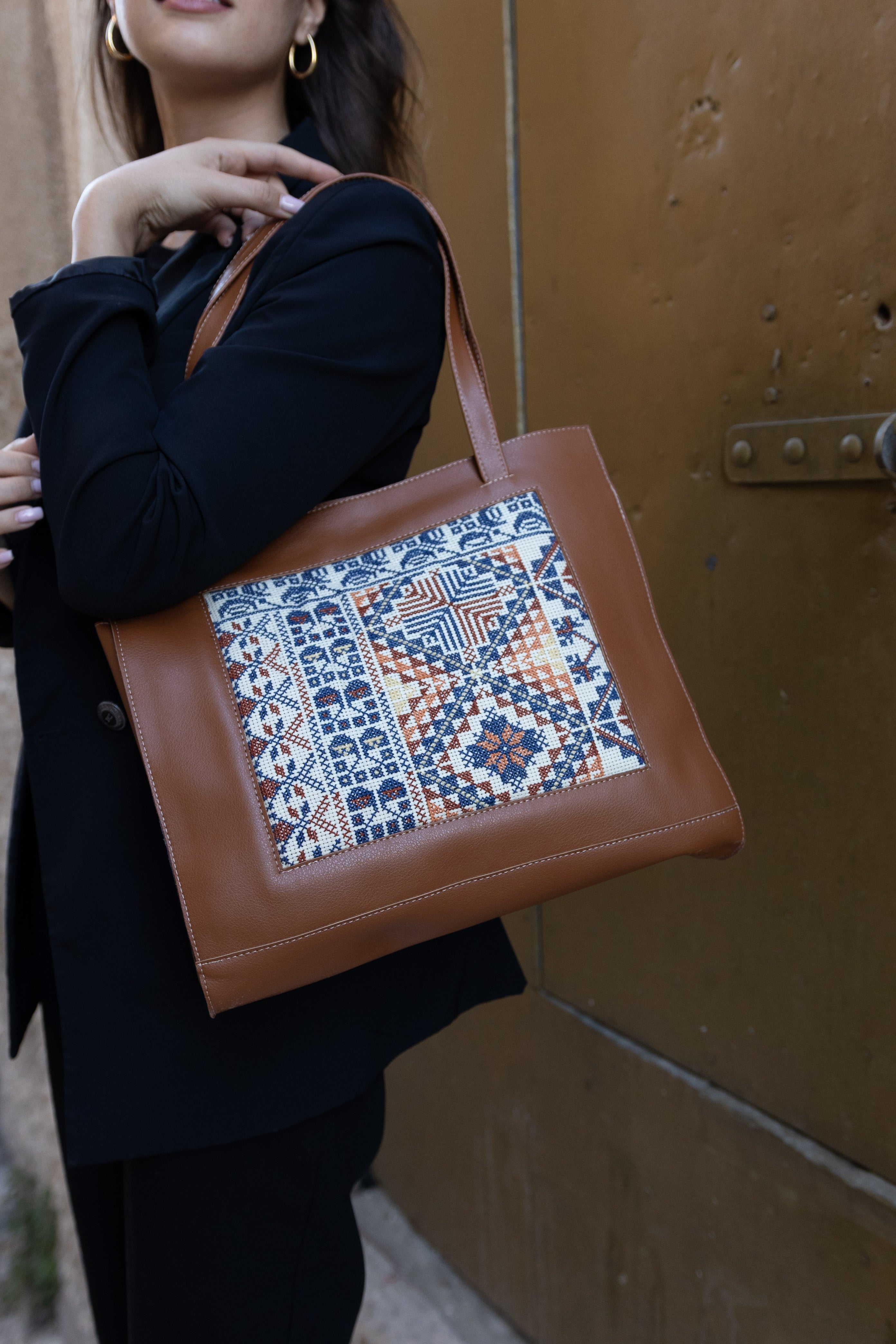 Hand Embroidered Brown Leather Handbag (more designs) - Hilweh Market