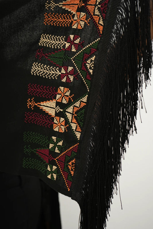 Hand Embroidered Shawl - Black