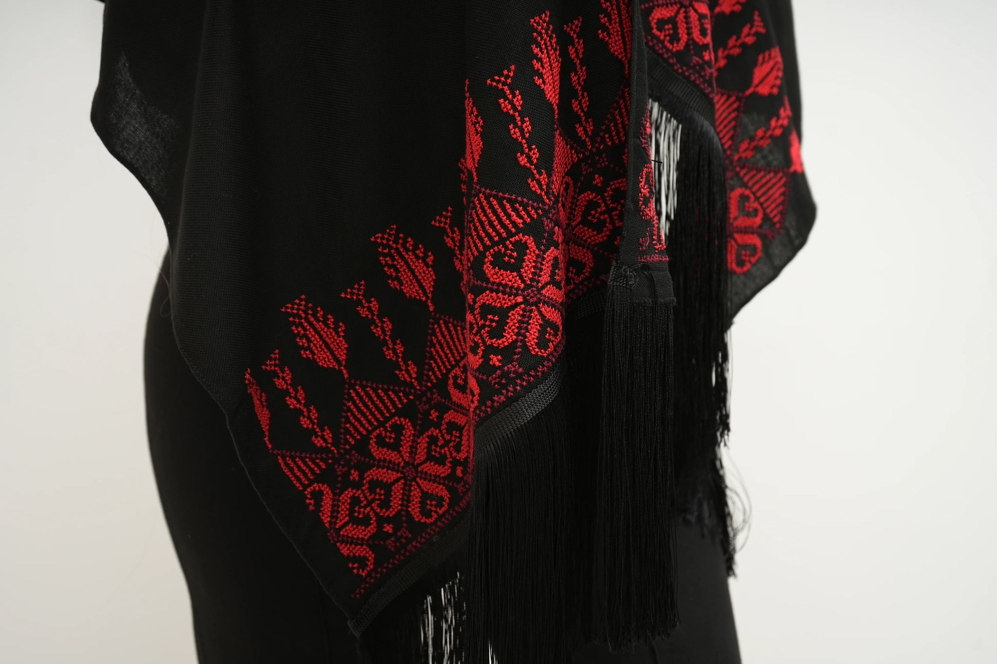 Hand Embroidered Shawl - Red/Black - Hilweh Market