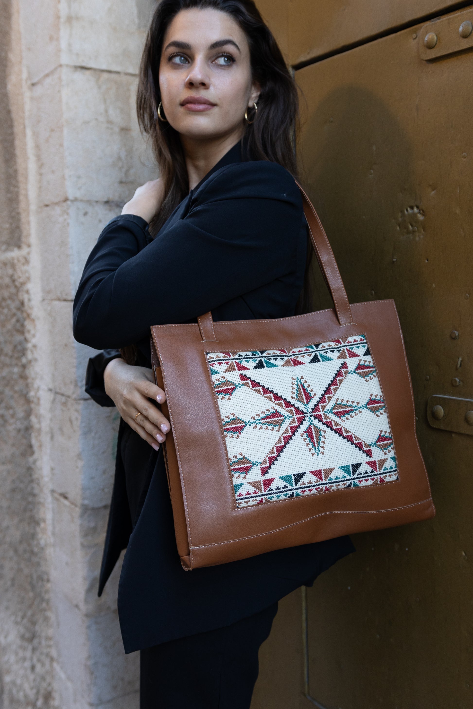 Hand Embroidered Brown Leather Handbag (more designs) - Hilweh Market