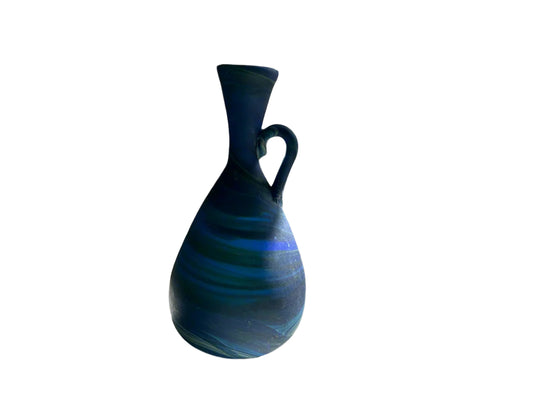 Handblown Hebron Phoenician Glass Mini Vase with Handle - Blue