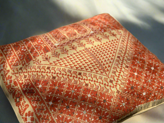 Hand Embroidered Idna Cushion Cover - Orange