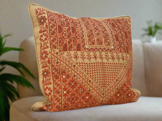 Hand Embroidered Idna Cushion Cover - Orange