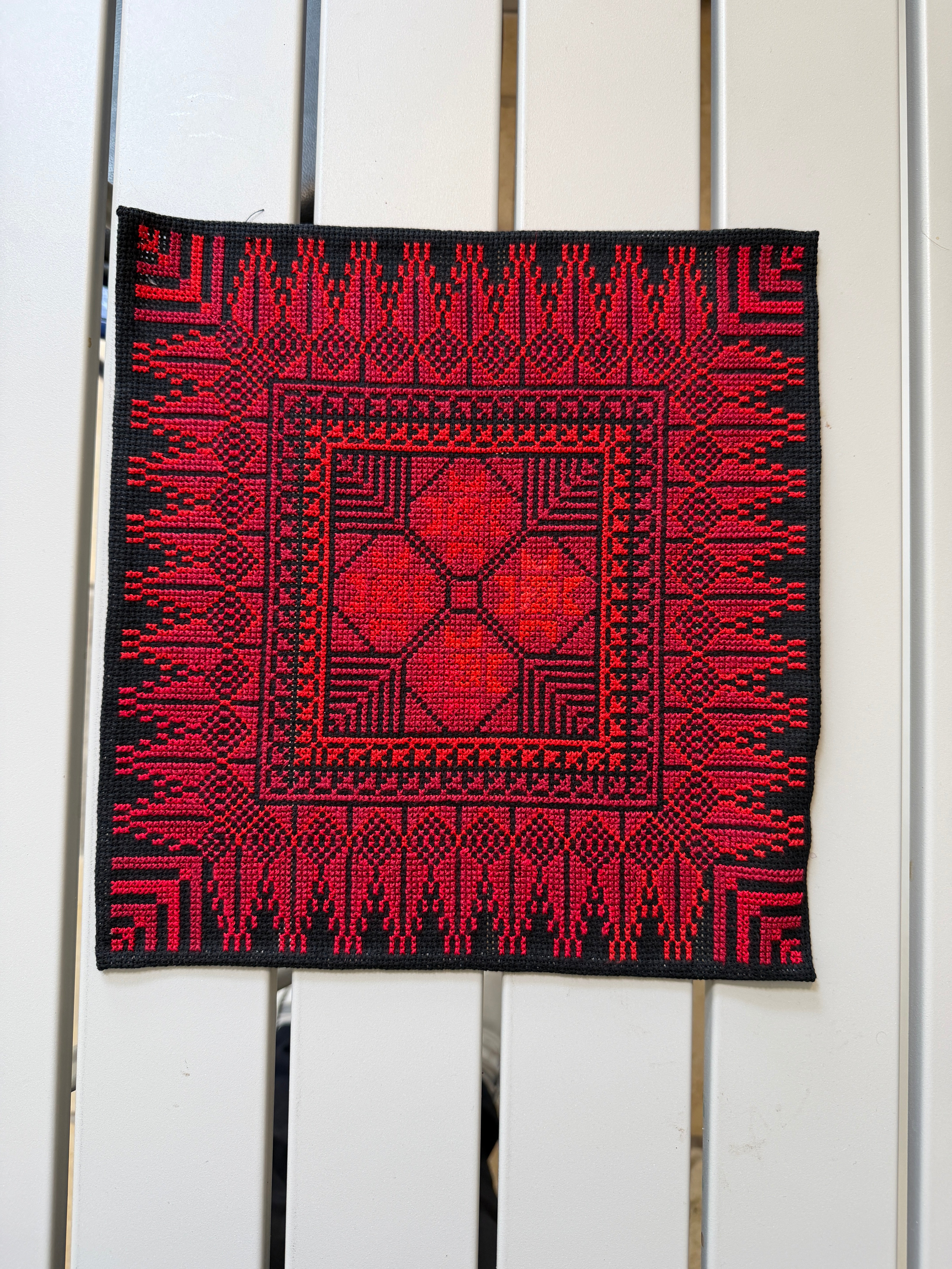 Hand Embroidered Table Runner - Black/Red - Hilweh Market