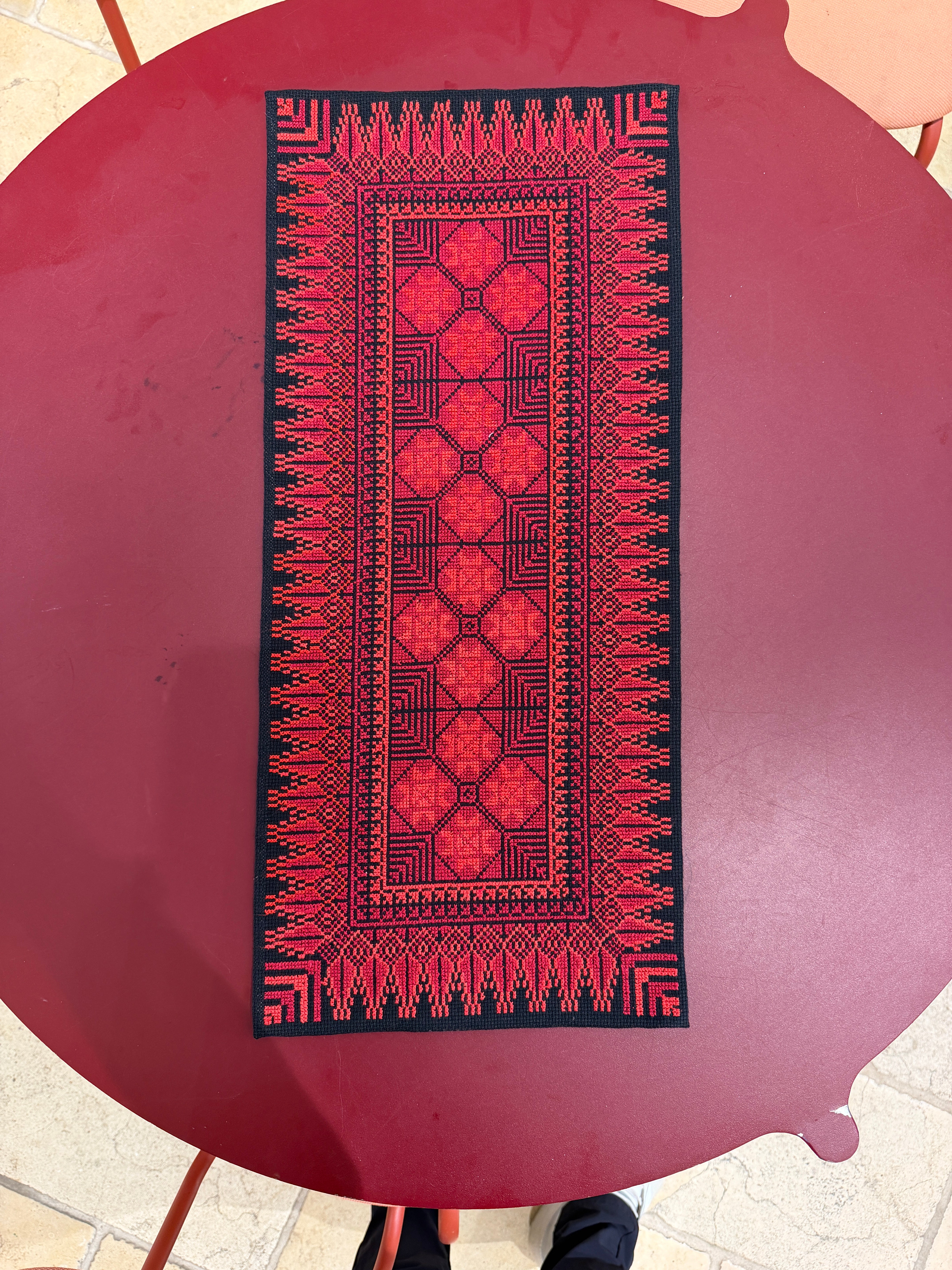 Hand Embroidered Table Runner - Black/Red - Hilweh Market