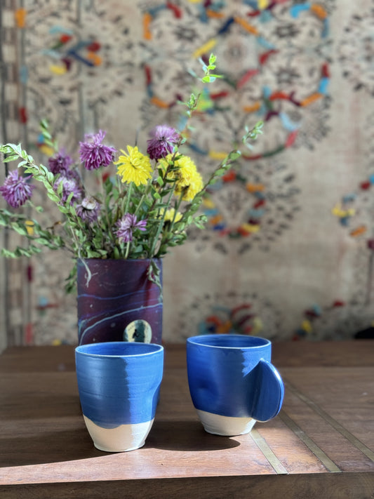 Large Cobalt Hand Thrown Mugs Matte Glaze