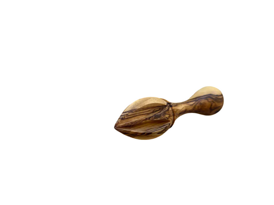 Olive wood lemon citrus reamer on a white background