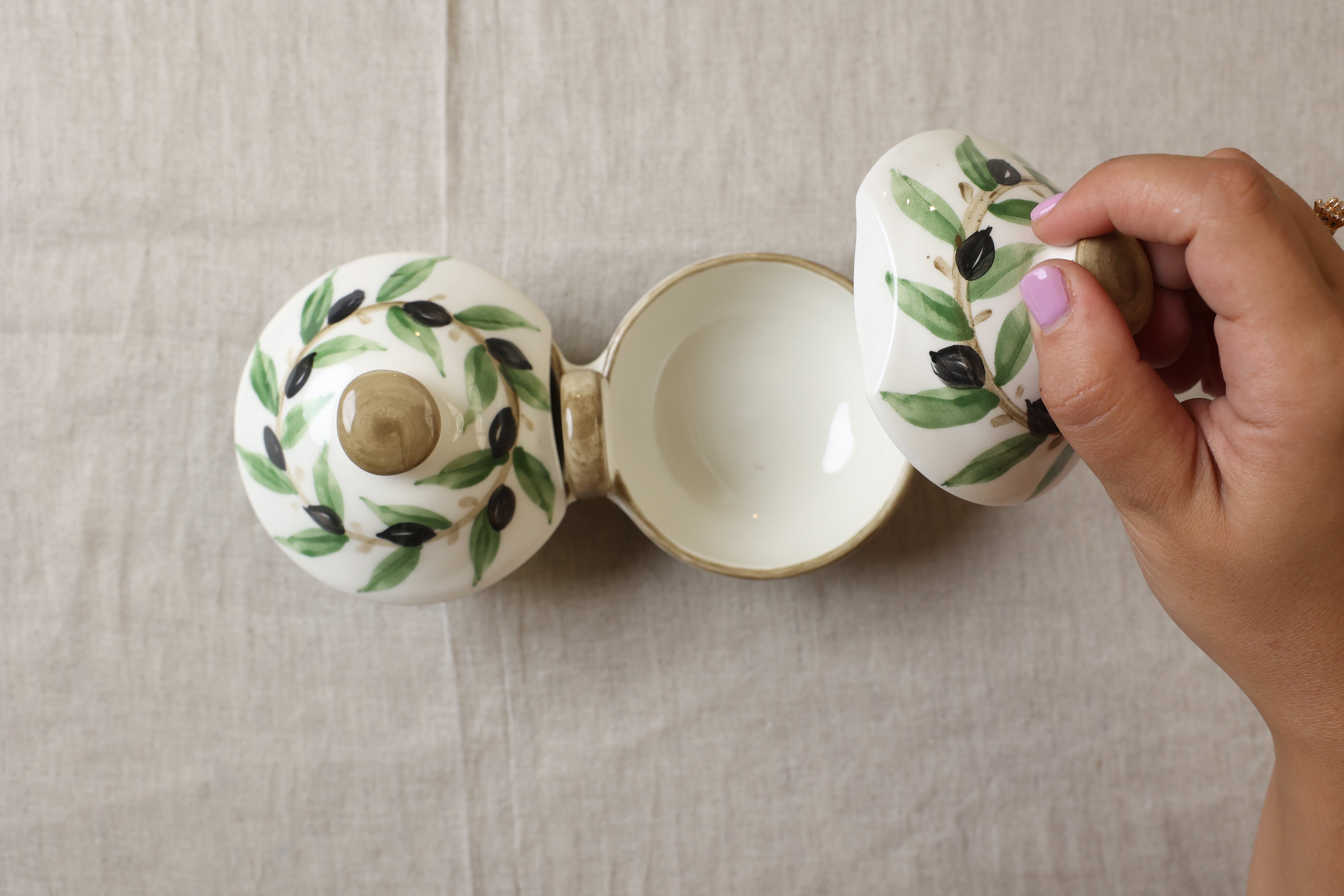 Olive Branch Zeit w Zaatar Divided Ceramic Dish - Nisf Jbeil