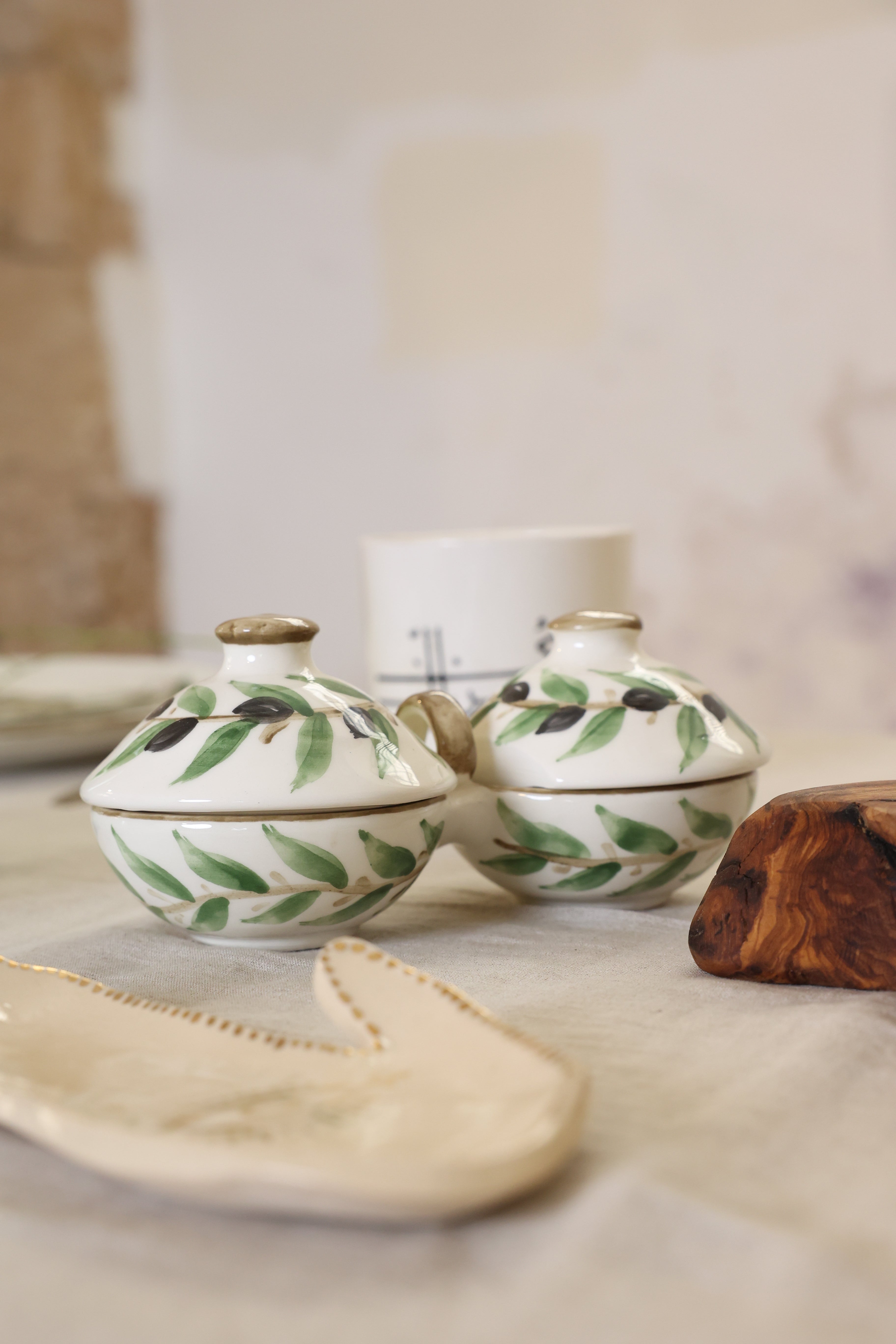 Olive Leaf Zeit w Zaatar Divided Ceramic Dish - Nisf Jbeil