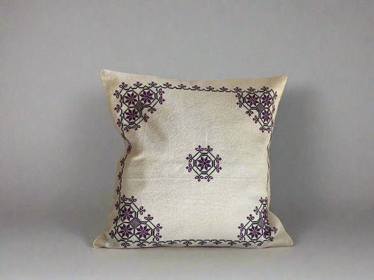 Hand Embroidered Canaanite star Cushion Cover - Lilac