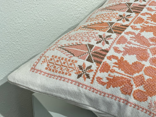 Hand Embroidered Bakarej Cushion Cover - Peach - Hilweh Market