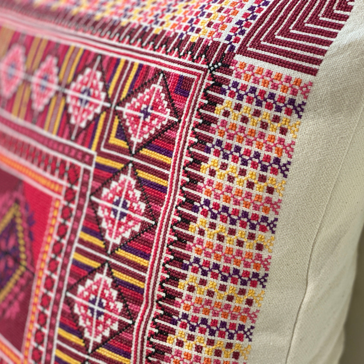 Palestinian Hand Embroidered Cushion Cover - Red - Hilweh Market