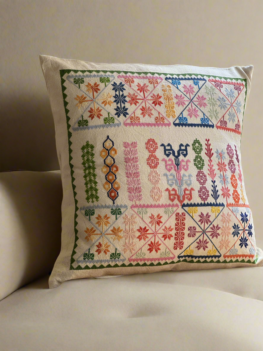 Palestinian Hand Embroidered Cushion Cover - Wardeh - Hilweh Market