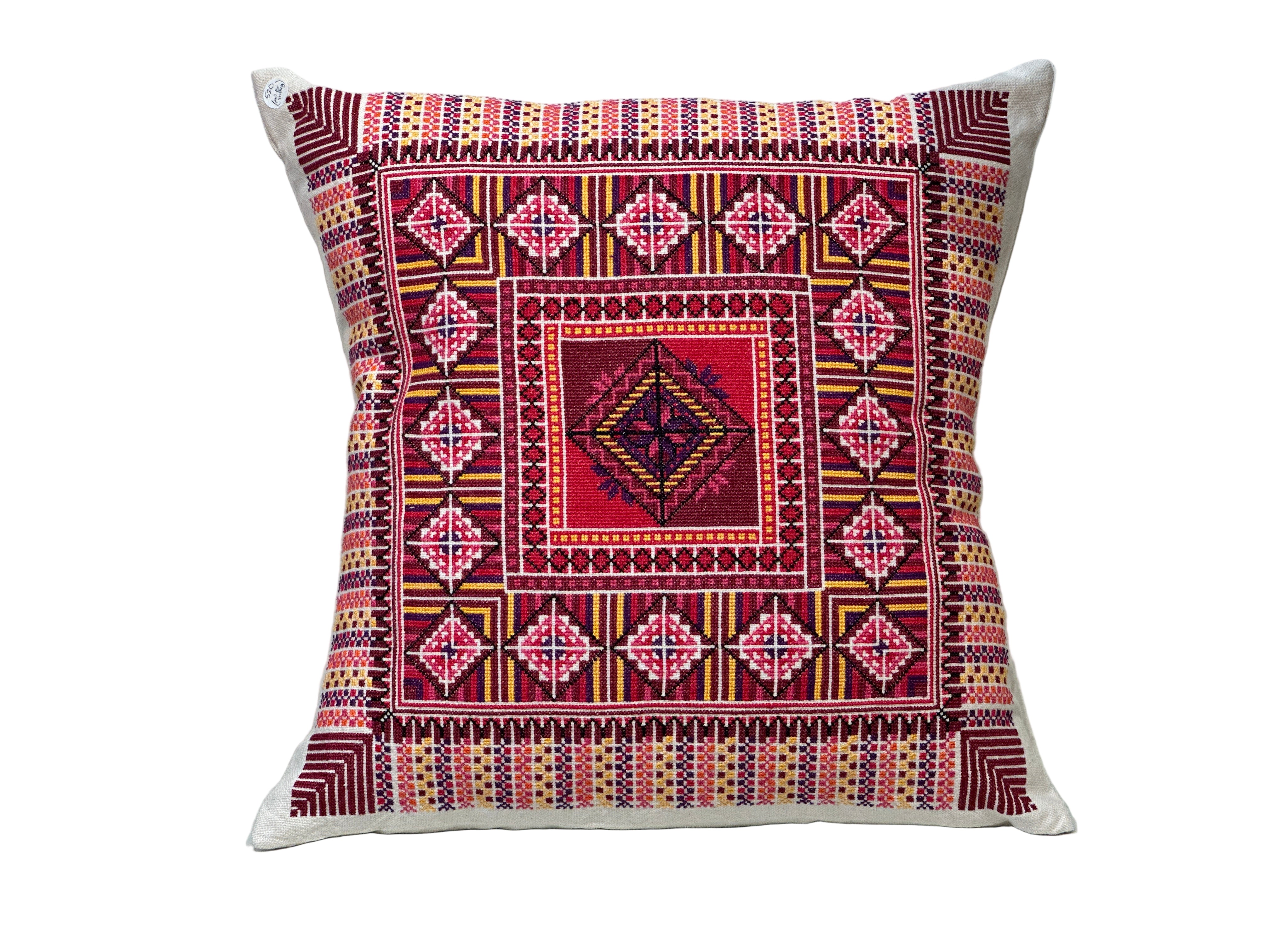 Palestinian Hand Embroidered Cushion Cover - Red - Hilweh Market