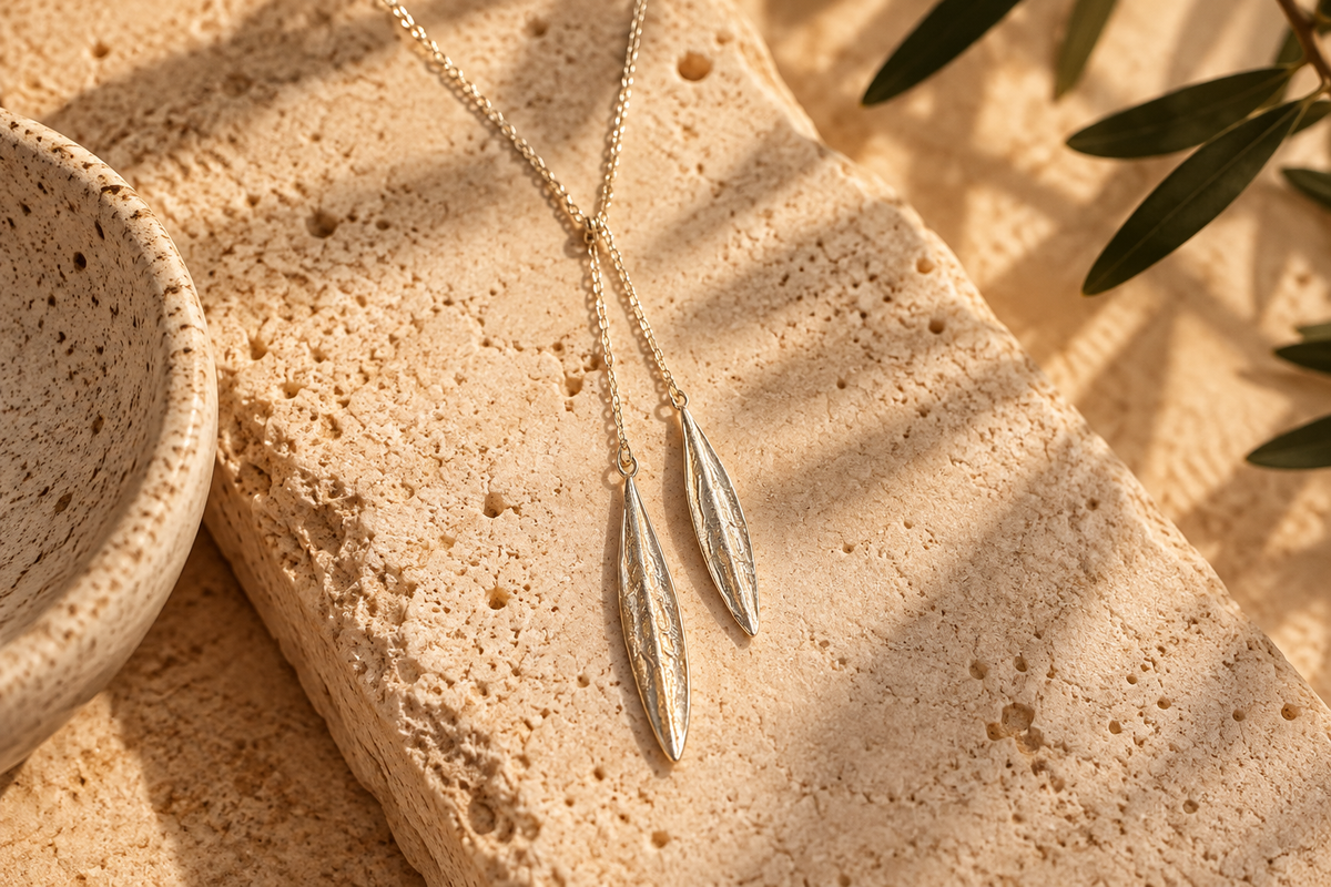 Two Olive Leaf Silver Wrap Around Necklace - Hilweh Market
