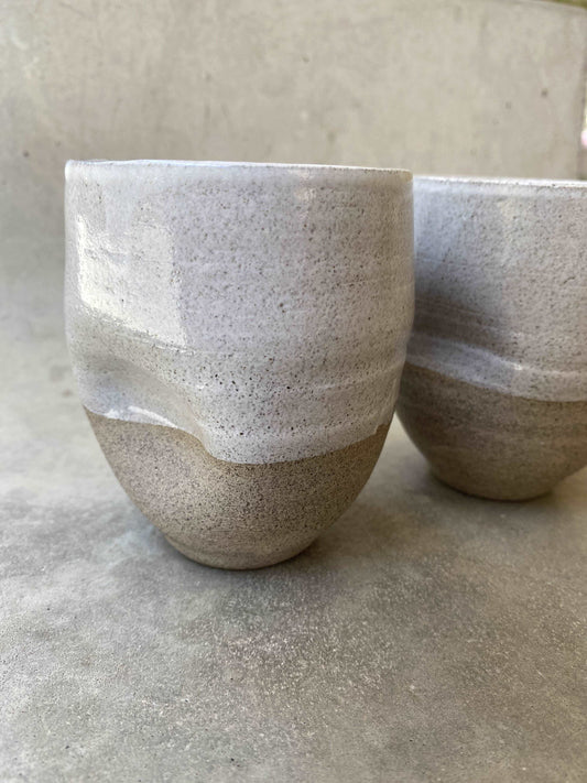 Ceramic Grey Cups with a White Glaze and Thumb Indent (set of 2)