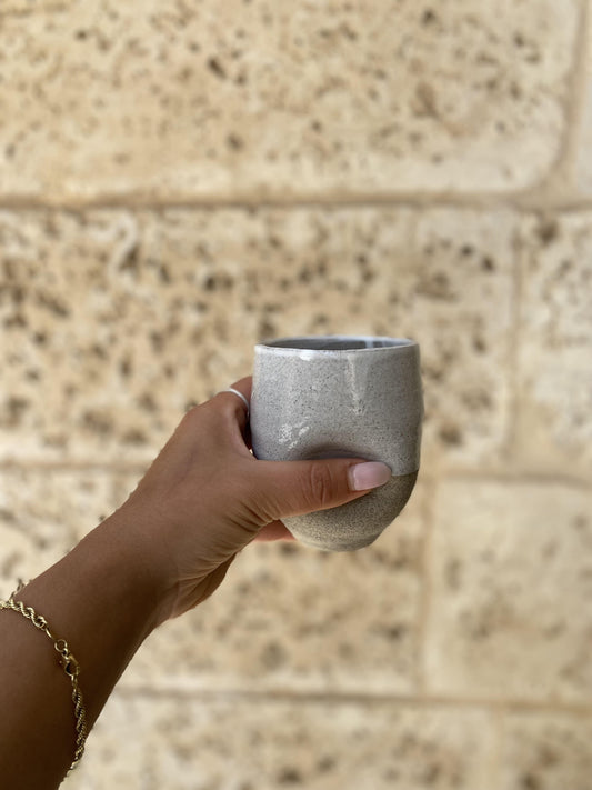 Ceramic Grey Cups with a White Glaze and Thumb Indent (set of 2) - Hilweh Market