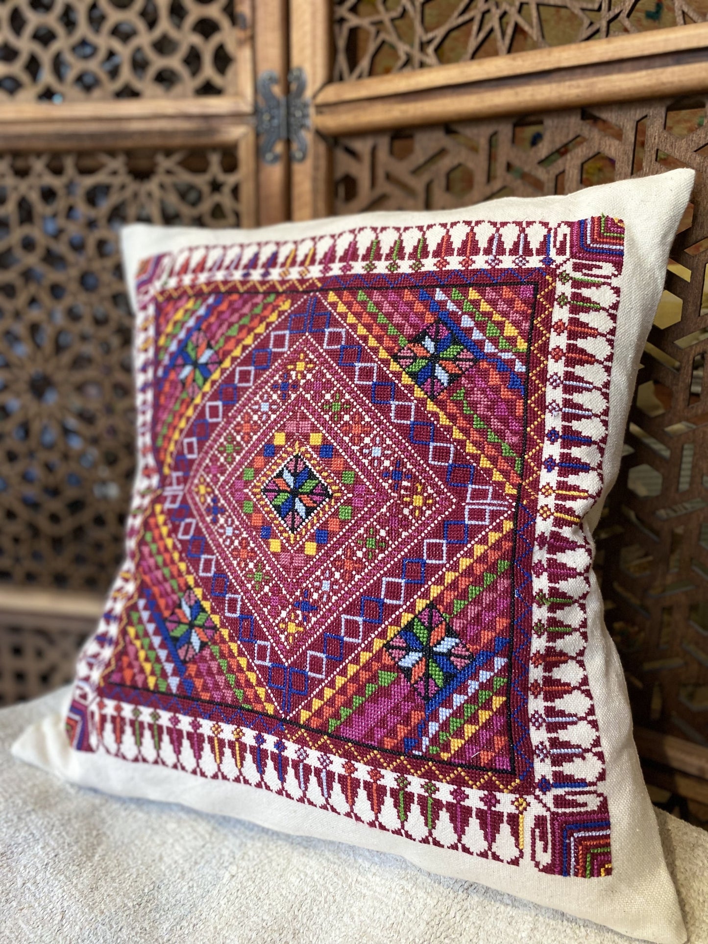 Palestinian Embroidered Mosaic Cushion Covers - Hilweh Market