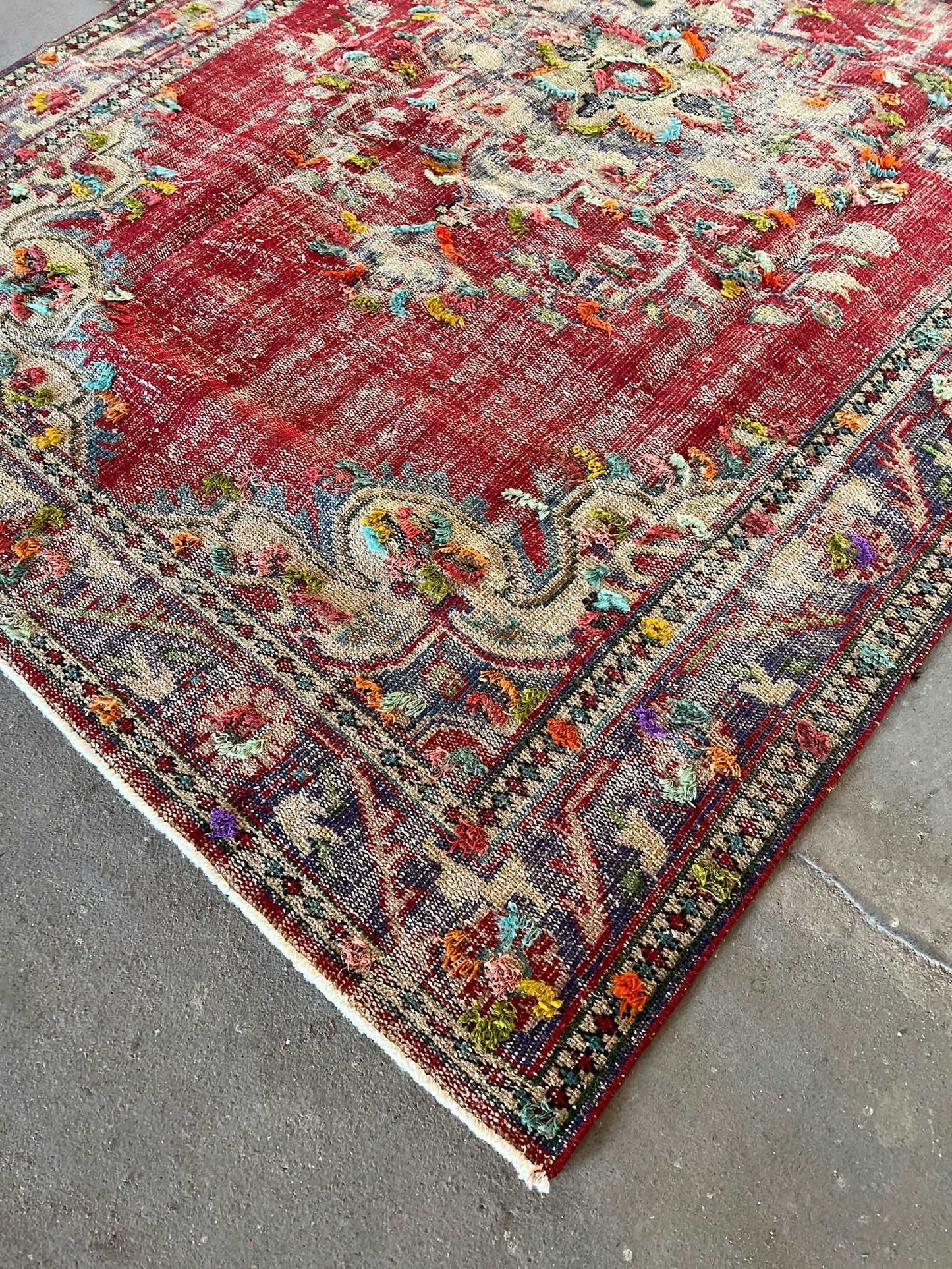 Vintage-red-Handwoven-Upcycled-Rug