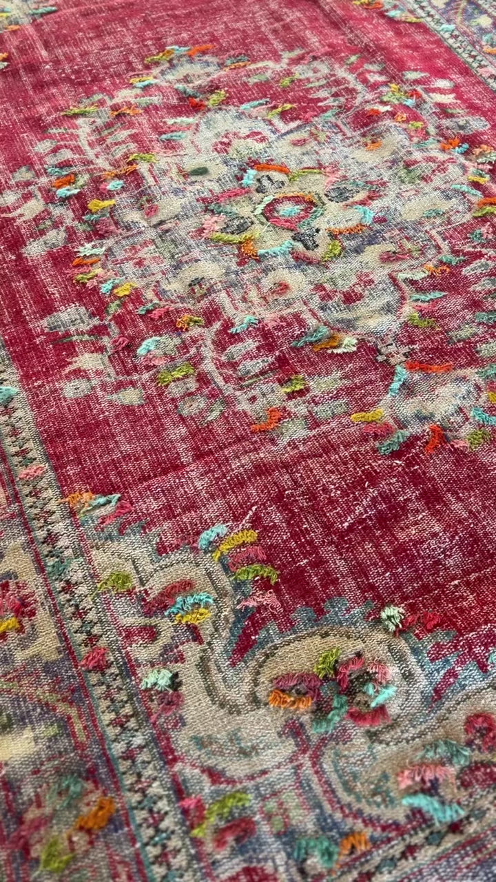 Vintage-red-Handwoven-Upcycled-Rug-